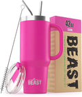 Beast 50 oz Tumbler with Handle Stainless Steel Vacuum Insulated Coffee Ice Cup Double Wall Travel Flask (Cupcake Pink)