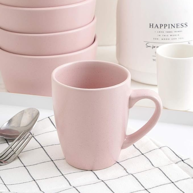 SERVICE FOR 4 - Total of 16 pieces including 8 dinner plates (10”), 4 salad plates (7.5”), 4 bowls (5.75”), and 4 mugs (12 oz), making it the perfect set to service 4 people