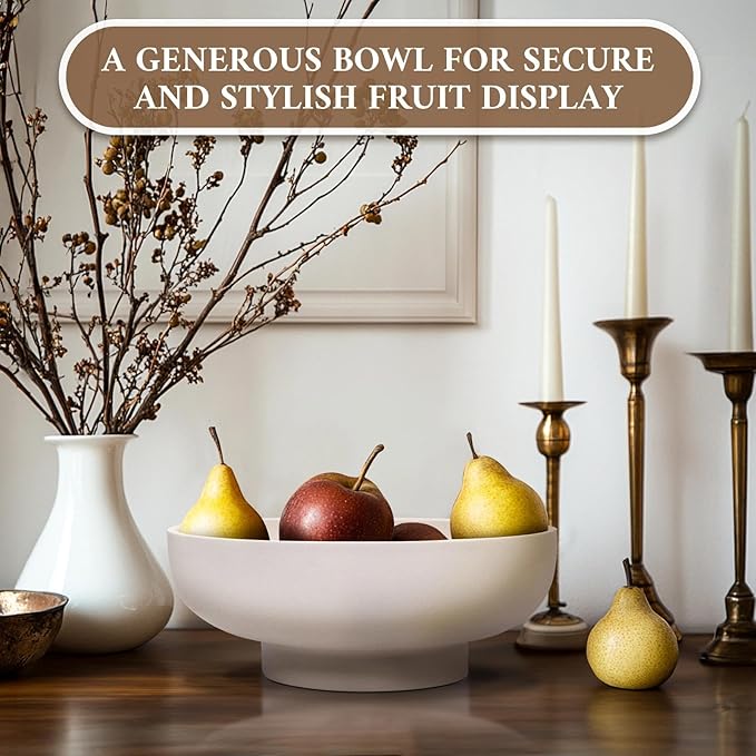MAONAME Concrete Fruit Bowl for Kitchen Countertop, Large Decorative Bowl, Cream Pedestal Bowls for Home Decor, Handcrafted Key Bowls for Entry Table, 10.5"