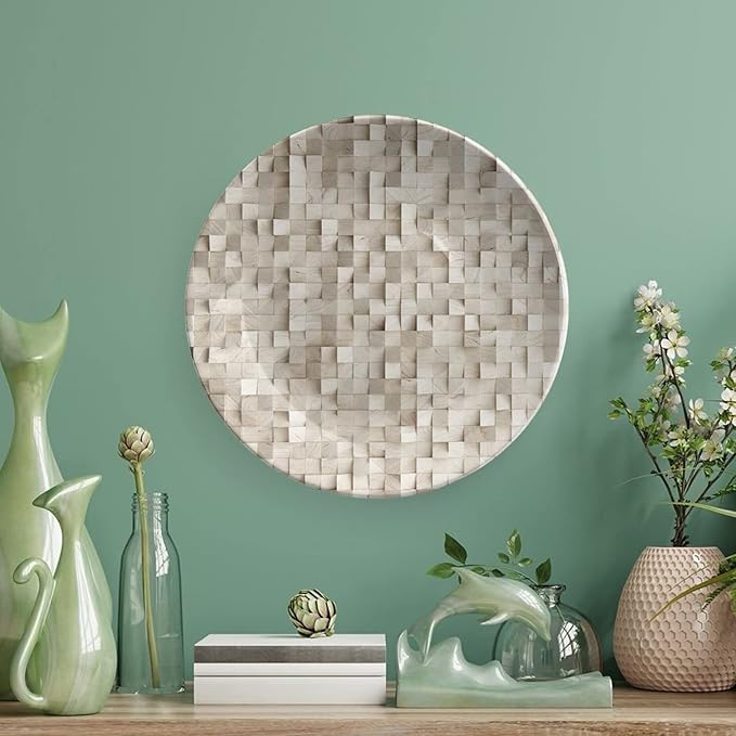 Ceramic Display Plate, Abstract Ceramic Hanging Decorative Plate, Wooden Cubes Print, 6 Inch, Household Custom Ceramic Plate, Tan