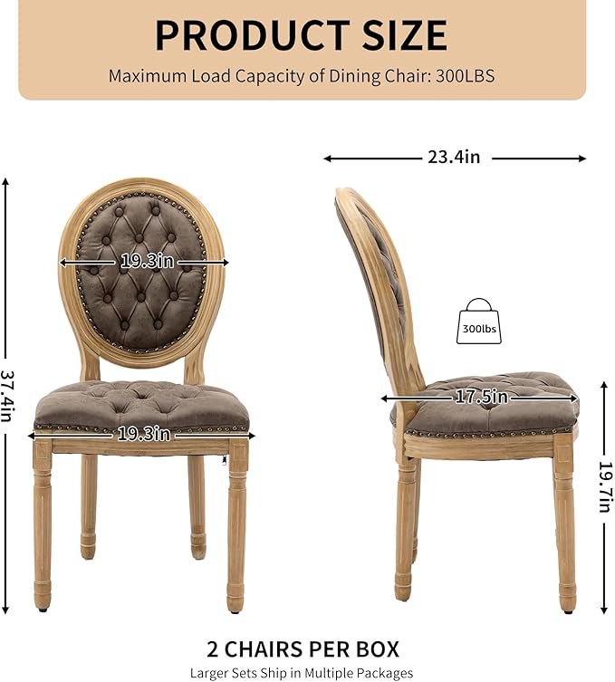 Vintage French Dining Chairs Set of 2, Round Back PU Leather Upholstered Accent Chairs with Nailhead Trim and Solid Wood Frame, Farmhouse Sillas de Comedor for Dining Room & Kitchen, Distressed Brown