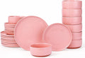 GZG Modern Art Series - 24 Pcs Speckled Stoneware Plates and Bowls Sets, Ceramic Dinnerware Set with Rustic Terracotta Underside, Microwave and Dishwasher Safe Handcrafted Dishes Set - Blush Pink