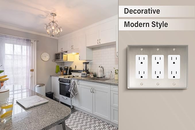 Henne Bery Soft Modern Decorative Wall Plate Switch Plate Outlet Cover (Triple Decorator, Satin Nickel)