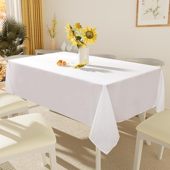 Smiry Rectangle Table Cloth, Waterproof Anti-Scratch Polyester Tablecloth, Decorative Washable Fabric Table Cover for Dining, Buffet, Parties and Outdoor, 54x78, White