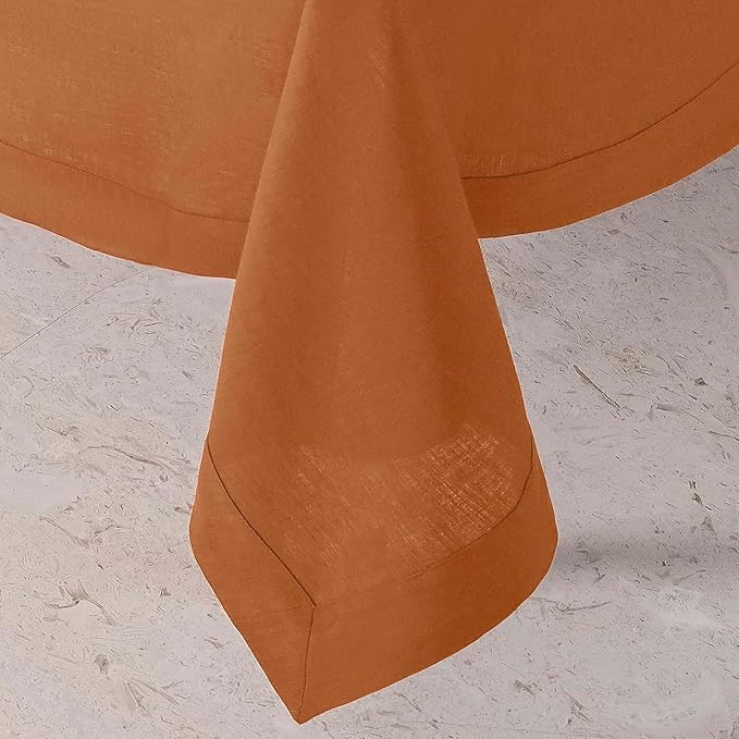 D'Moksha Homes Rust Tablecloth 60 x 108 Inch - 100% Pure Linen Rectangular Tablecloth - Machine Washable Table Cloth for Spring, Easter
