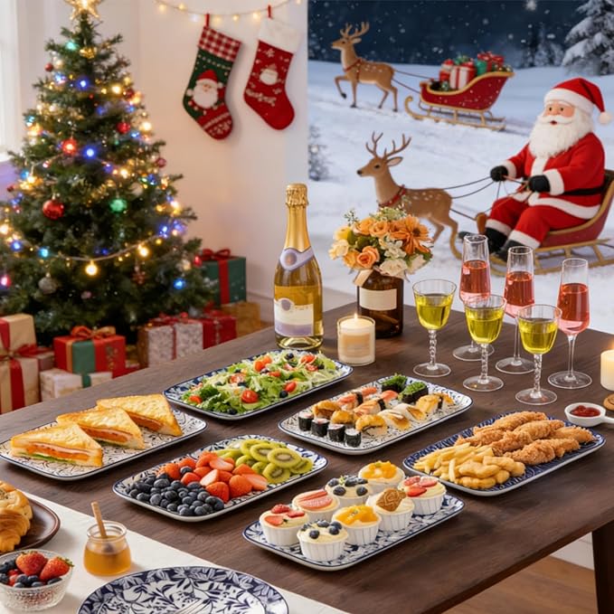 vancasso Porcelain Serving Trays for Party, Serving Platters Set of 4,Serving Dishes for Entertaining, Ceramic Party Trays and Platters for Serving Food, 12" Inch, Series SELENE