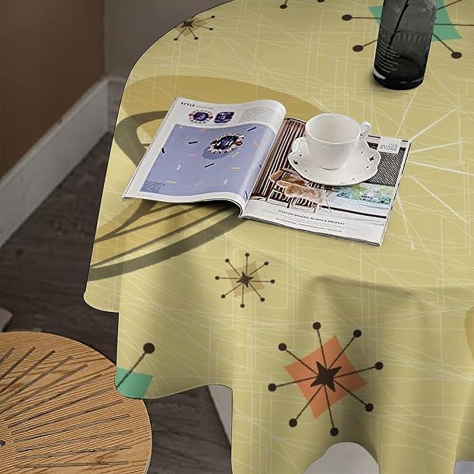 Mid Century Round Tablecloth, Retro Abstract Atomic Boho Geometric Art Printed Tablecloth for Home Party Dining Room Kitchen Decor 36Inch(90cm)