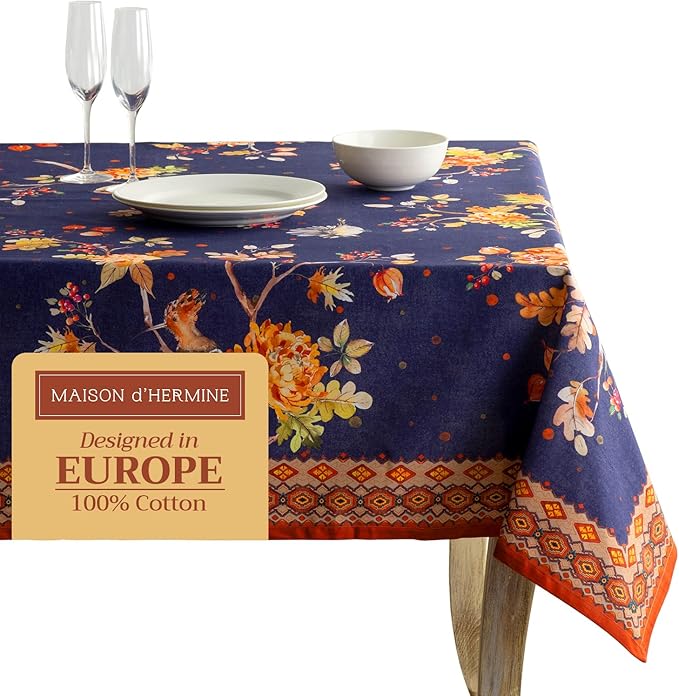 Maison d' Hermine Table Cloth Square Table 100% Cotton 60 x 60 Inches Fall Tablecloth Reusable Everyday Use for Thanksgiving Christmas Decorations Dining Farmhouse Party (Kelim - Infinity)