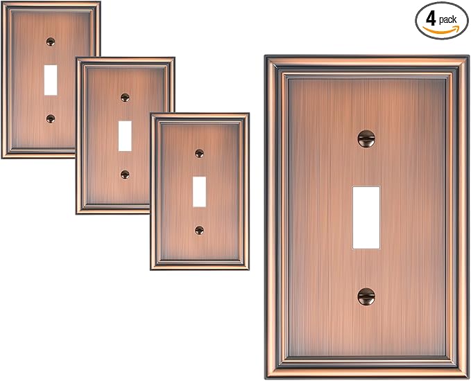 4-Pack Single Toggle Light Switch Cover Plate, Durable Solid Zinc Alloy Decorative Switch Plate Covers, Antique Copper 1 Gang Wall Plate, Corrosion Resistant