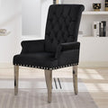 Velvet Dining Chair with Arms, Upholstered Tufted High Back Dining Room Chairs, Accent Armchair with Chrome Leg and Nailhead Trim, Kitchen Dining Living Room, Black