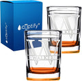 Personalized Glasses Set of 2 Initial and Name 2oz Orange Bottom Etched Square Shot Glass Engraved with Custom Text Birthday Gift for Men and Women