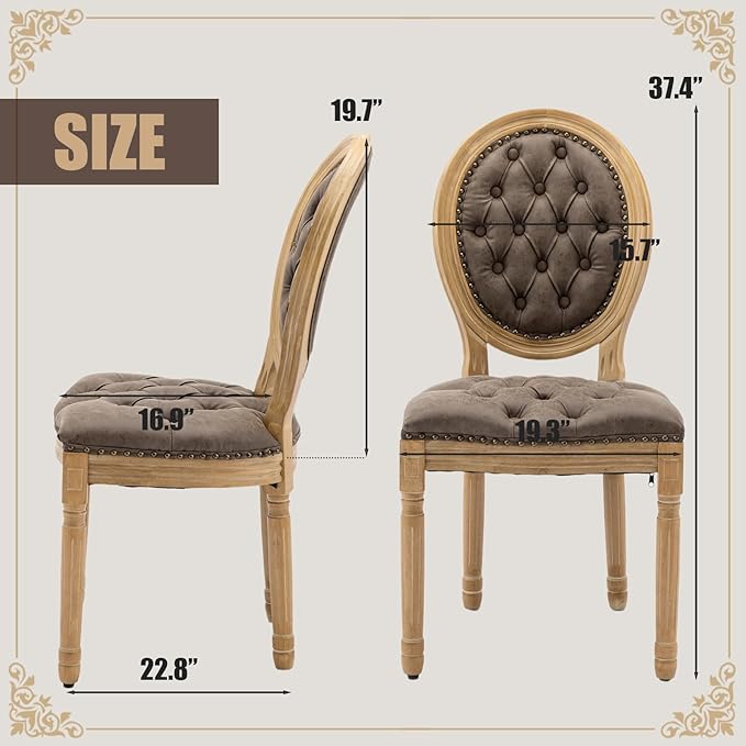 SoarFlash French Dining Chairs Set of 4, Vantage Dining Chair with Round Back, Farmhouse Country PU Leather Dining Chair for Kitchen,Bedroom,Brown