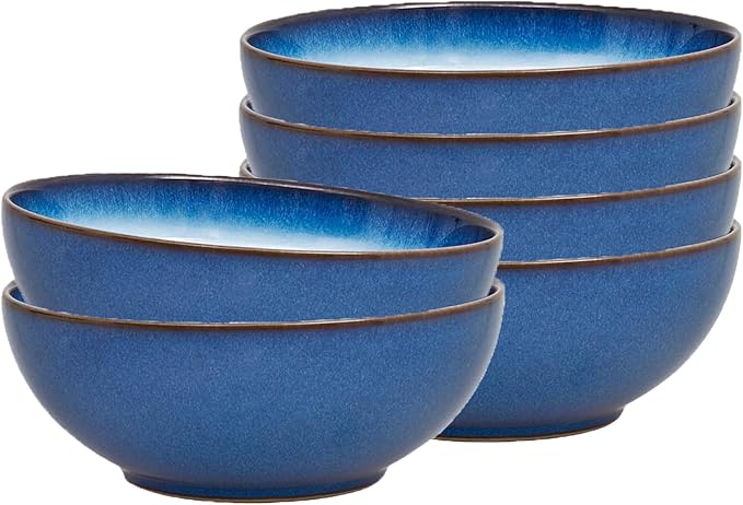 Denby - Blue Haze Coupe Cereal Bowls Set of 6 - Dishwasher Microwave Safe - Scratch Chip Resistant - Ceramic Stoneware Soup Bowls Tableware