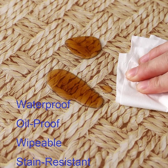 Walrus Round Vinyl Fitted Tablecloth with Flannel Backing Elastic Edge Design Table Cover Waterproof Oil-Proof PVC Table Cloth Stain-Resistant Best for 37"-44" Round