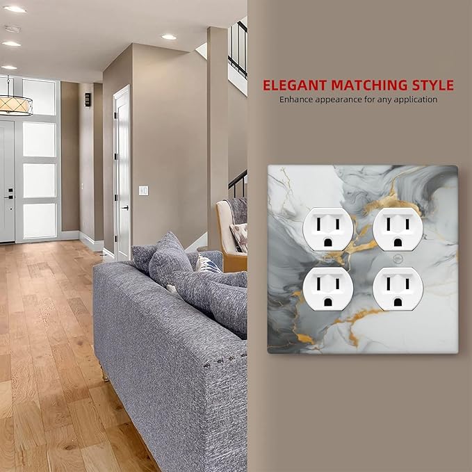 Light Switch Cover Gray/Gold Marble Abstract Modern Luxury 2 Gang Decorative SwitchPlates Double Duplex Wall Plates Switch Plates and Outlet Covers for Bathroom Bedroom Decor