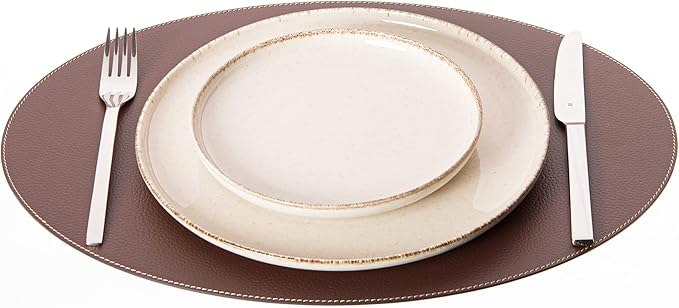 Nikalaz Oval Placemats Set (Pack of 4) Recycled Leather Table Mats 18 x 13 inches (45.7 x 33 centimetres), Kitchen Dining Table Decor by Nikalaz (Brown)
