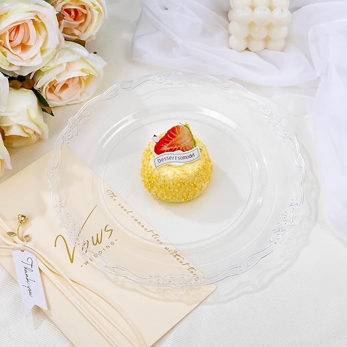 DaYammi 60PCS Clear Plastic Plates, Heavy Duty Clear Disposable Plates Premium 10inch Dinner Plates Hard Plastic Plates Disposable for Party Wedding Bridal Shower