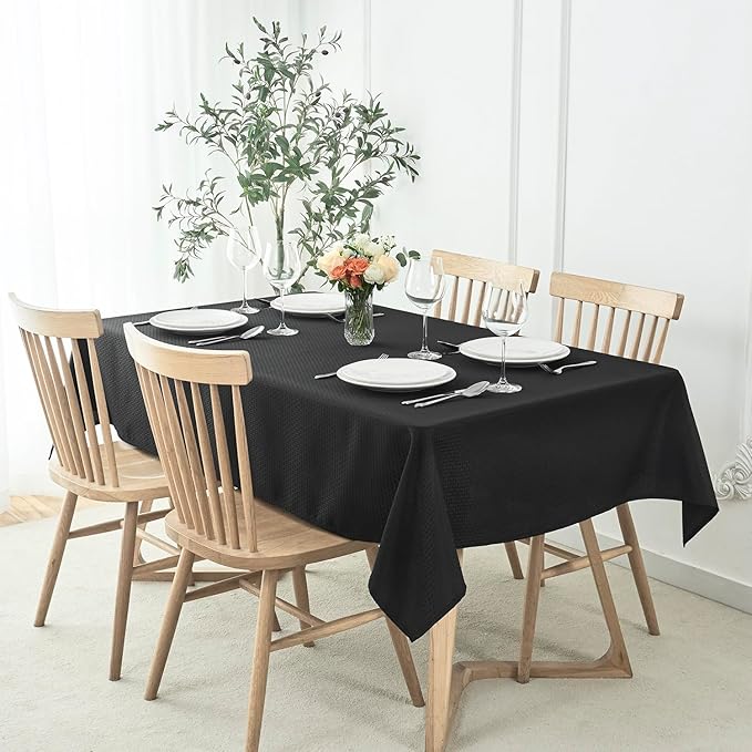 maxmill Weaved Texture Tablecloth Water Resistance Antiwrinkle Spillproof Soft Washable Table Cloth for Dining Room, Buffet Banquet Parties Holiday Dinner, Rectangular 60 x 108 Inch, Black