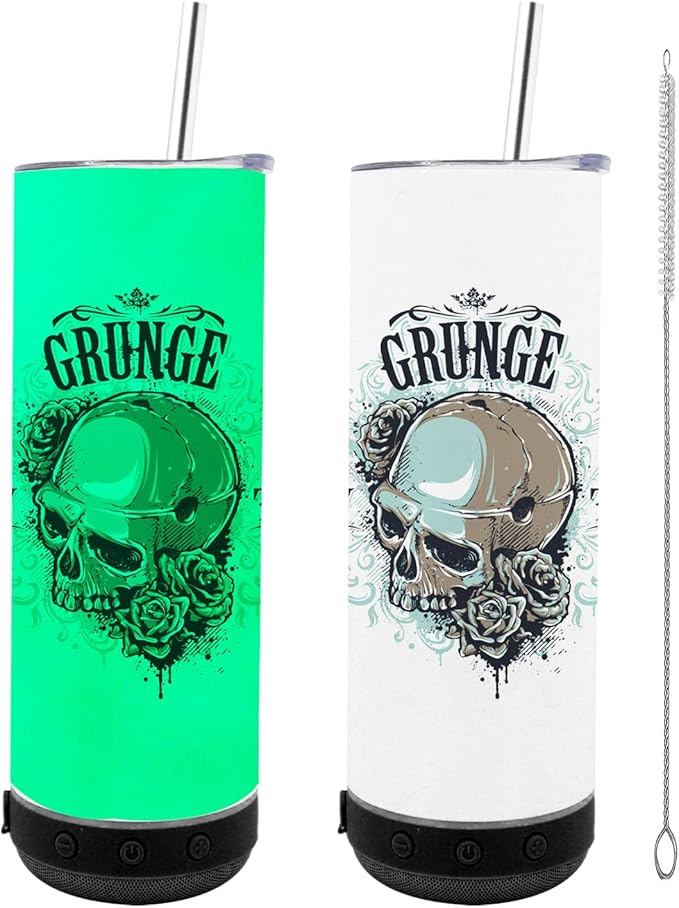 20oz 1pack sublimation Music Speaker Tumbler Blank Bulk Black with Glow Green,Straight music mug with straw, lid, straw brush,Reusable Travel Coffee Mug For Men and Women