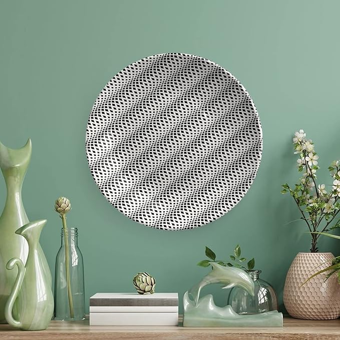Decorative Plates, Abstract Print Ornament, Wavy Rhombus Abstract Modern Monochrome Decor, 6 Inch, Kitchen Wall Decor, Black White