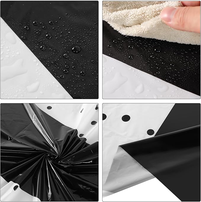 Oudain 6 Pcs White and Black Tablecloth for Parties Plastic Dot Tablecloths Printed Table Runner Waterproof Disposable Rectangle Table Cover for Christmas Birthday Wedding Party, 54" x 108"