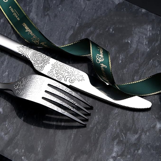 IKXO Silverware Set 40 Piece Silver Flatware Set for 8,Stainless Steel Flatware Cutlery Set For Home Hotel, Kitchen Utensils Set Include Fork Knife Spoon,Mirror Polished,Dishwasher Safe