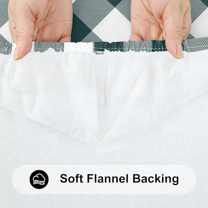 Smiry Rectangle Picnic Table Cloth, Elastic Waterproof Fitted Vinyl Tablecloths, Flannel Backed Buffalo Plaid Table Covers for Dining, Camping, Outdoor (Hunter Green and White, 30" x 72")