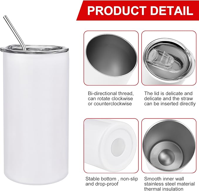 JYLJINGYULI 4 Pack 12 oz Sublimation Tumblers Blanks, 12oz Sublimation Tumbler Cups Blank Bulk, Straight Skinny Insulated Cup Stainless Steel Water Bottle with Lid and Straw for Craft DIY
