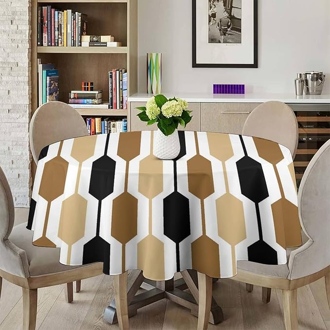 Abstract Boho Geometric Round Tablecloth, Mid Century Modern Geometric Art Retro Print Tablecloth for Home Party Dining Room Kitchen Decor 60Inch(152cm)