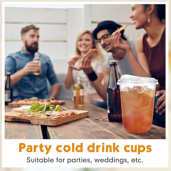 25 Sets 16 oz Clear Plastic Cups with Strawless Sip Lids, Thickened Clear Disposable Plastic PET Crystal Cups for Iced Coffee, Smoothie, Cold Beverage, Drink Shops and Party Catering