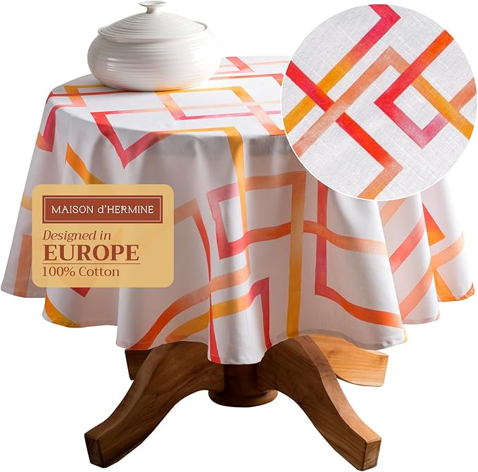 Maison d' Hermine Table Cloth Round Table 100% Cotton 69 Round Inches Tablecloth Reusable Decorative for Dining Room Farmhouse Home Valentines Day Decorations Spring Summer - Summer Maze