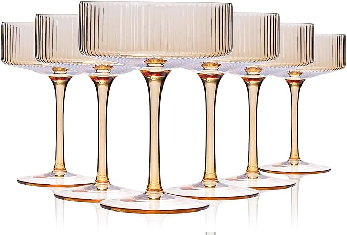 Amber martini glasses Vintage Art Deco Amber Coupe Glasses Set of 6 Ribbed Martini Cocktail Glasses 9 oz|Vintage Cocktail Glasses Set,Unique Pink Coupe Glass, Classic Cocktail Galssware