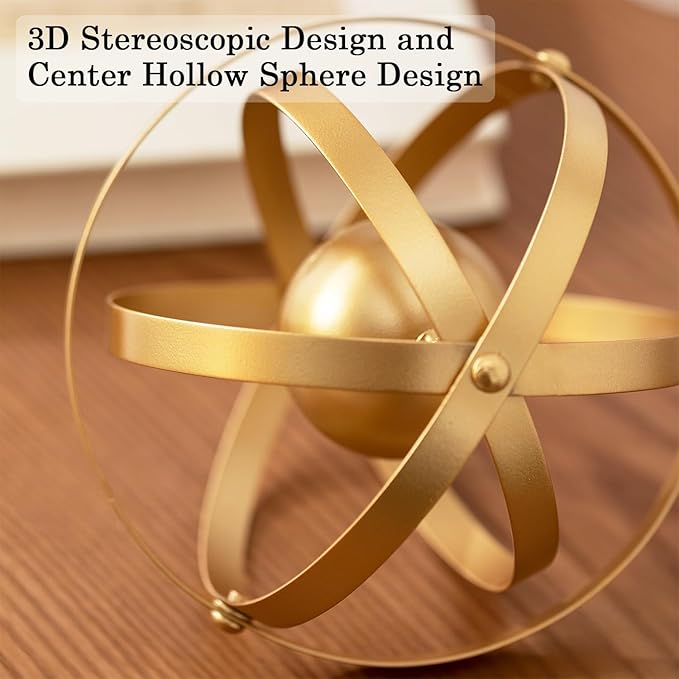Metal Table Top Decor, 3D Metal Geometric Sculpture, Gold Abstract Sculpture for Home Decor, Table Decorations for Home, Decorative Sphere Art Decor