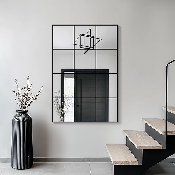 Window Pane Wall Mirror, 36"x24" Wall Mounted Window Mirror for Living Room, Bedroom, Entryway, Dining Room, Home Wall Decor