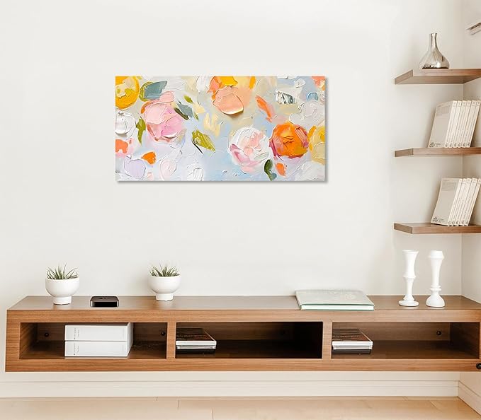 ADJUVANT Wall Art Impressionist Floral 40"L x 20"W, Colorful Flowers Canvas Painting Vibrant Blooms Artwork Soft Hues Prints Botanical Pictures Wall Decor for Living Room Bedroom Dining Room Home Office