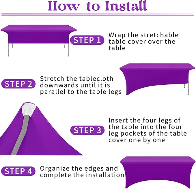 HAISIWLKJ 6 Pack Table Cloth 8ft Purple Tablecloths for Rectangle Folding Table Spandex Fitted Stretch Cover Wrinkle Resistant Washable Protector for Party, Wedding, Banquet, Festival.