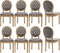 Vintage French Dining Chairs Set of 8, Round Back Velvet Upholstered Accent Chairs with Nailhead Trim and Solid Wood Frame, Elegant Sillas de Comedor for Dining Room & Kitchen, Gray
