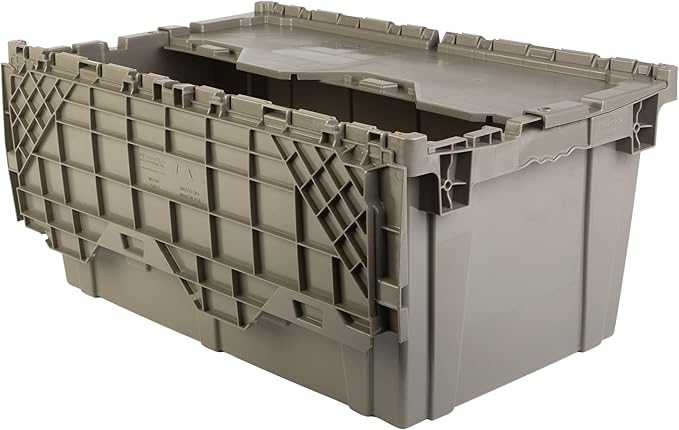 Hudson Exchange 27.3 x 17.2 x 12.6 (3 Pack) Storage Tote Distribution Container with Hinged Attached Lid, Gray/Brown