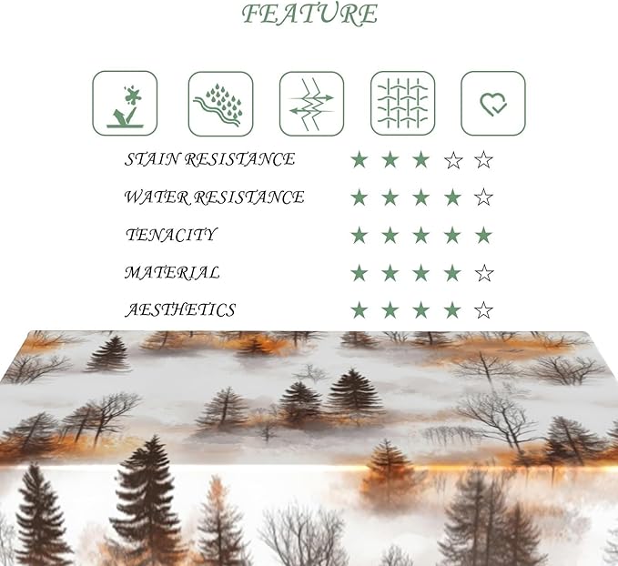 52x70 Inch Nature Rectangle Tablecloth Watercolor Autumn Forest Misty Pine Tree Sunrise Table Cloth Waterproof Reusable Table Cover for Dining Home Kitchen Thanksgiving Picnic BBQ