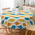 Laeacco 60 Inch Geometric Round Tablecloth Blue and Orange Waved Stripes Modern Abstract Art Print Table Cloth Washable Waterproof Wrinkle Free Table Cover for Kitchen Dining Picnic Party Decoration