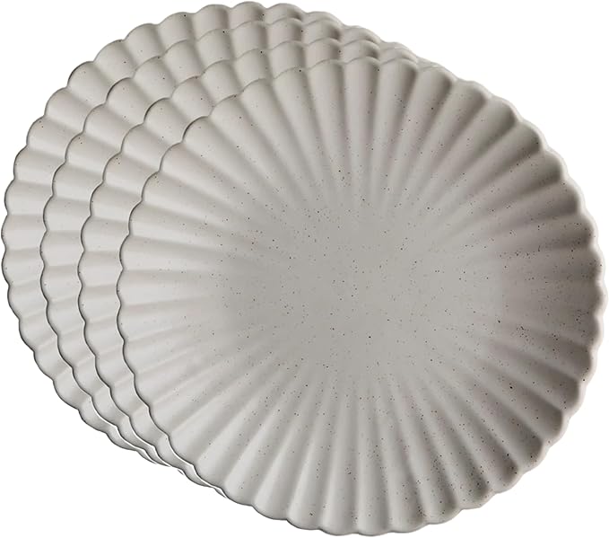 Goodies White Classic Flower Breakfast Plates (Set of 4), Handmade Ceramic, Glazed, Dishwasher Safe, Microwave Safe, Petal Shaped Rim Design, Durable, Stackable, Elegant Dinnerware, 8 Inch