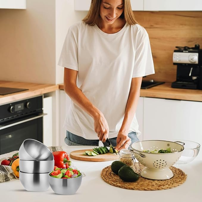 3 Pack 28 oz Stainless Steel Bowls, Double Wall Insulated Bowls 6 Inch Metal Bowl for Cereal Soup Ice Cream Eating