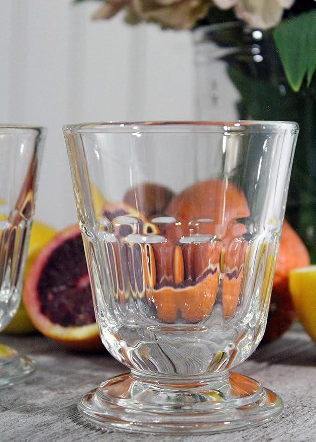 La Rochere Perigord Footed Glass Cups Set of 6 – Classic French Glassware with Faceted Ribbed Design – Pressed Glass Goblets with Stem for Water, Juice, Cocktails & Everyday Entertaining (7.8 Oz)