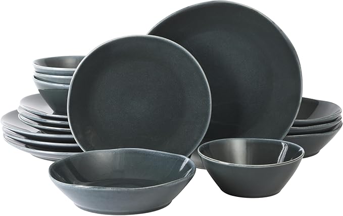Bloomhouse - Two Time Oprah's Favorite Things Winner - Montecito Breeze 16 Piece (Service for 4) Double Plates and Bowls Stoneware Reactive Glaze Dinnerware Set - Laguna Dawn