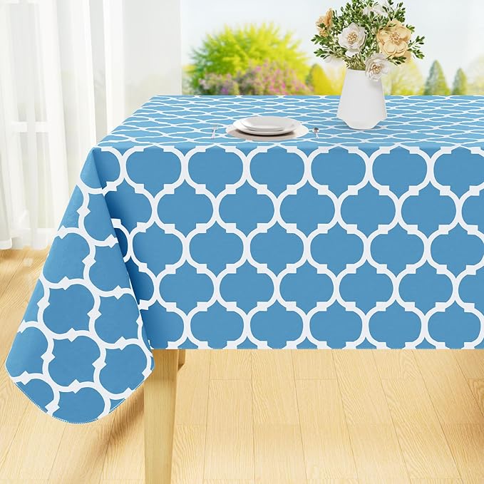Smiry Rectangle Table Cloth, Waterproof Vinyl Tablecloth with Flannel Backing for Rectangle Tables, Wipeable Spillproof Plastic Tablecloths for Dining, Camping and Indoor (54"x120", Light Blue)