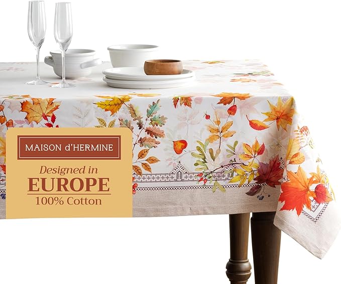 Maison d' Hermine Table Cloth Rectangle Table 100% Cotton 70 x 120 Inches Fall Tablecloth Reusable Everyday Use for Thanksgiving Christmas Decorations Dining Farmhouse Party (Amarante)