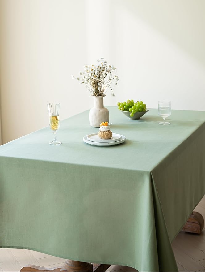 Sage Green Linen Table Cloths for 6 Foot Rectangle Tables Farmhouse Neutral Tablecloth Rectangular Kitchen Decoration Dining Table Cover Washable Water Resistant 60x102