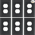 6-Pack Classic Beadboard Duplex Outlet Cover Plate, Decorative Matte Black Switch Plates and Outlet Covers, Natural Bamboo Fiber Wall Plates for Electrical Outlets, 1 Gang Receptacle Cover