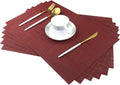 Placemats for Dining Table Washable Easy to Clean PVC Placemat Heat-resistand Woven Vinyl Wipe Clean Table Mats (placemats Set of 6, Bamboo Red)