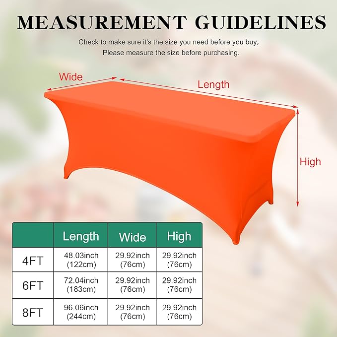 6Pack 6FT Table Cloth for Rectangular Fitted Events Stretch Orange Table Covers Washable Spandex Tablecloth Protector for Party, Wedding, Cocktail, Banquet, Festival